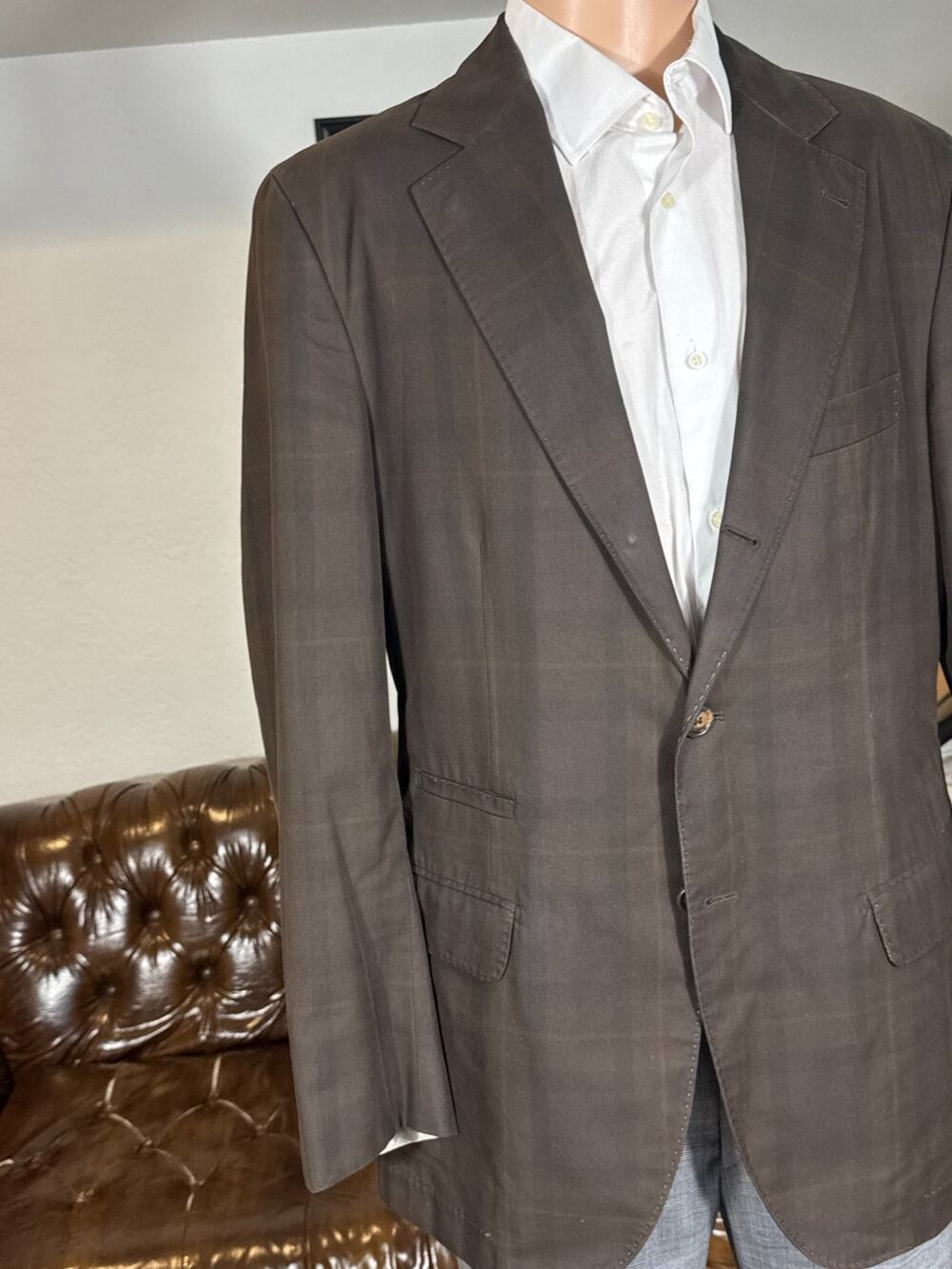 Brunello Cucinelli Brown Tartain Plaid Sportcoat 54IT 42R US Cotton Unstructured
